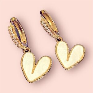 White Heart Dangle Earrings